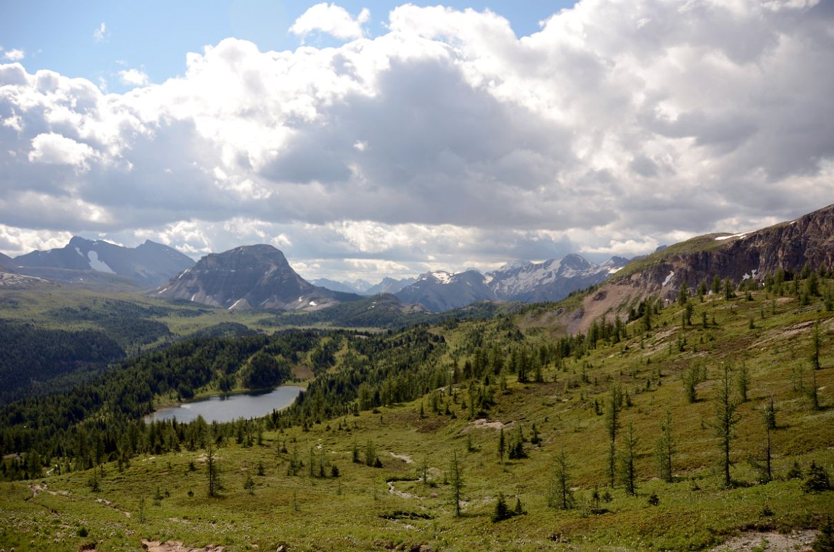 12 Lake Howard Douglas With Golden Mountain, Citadel Peak and Mount Assiniboine With Summit In Clouds From Quartz Ridge on Hike To Mount Assiniboine